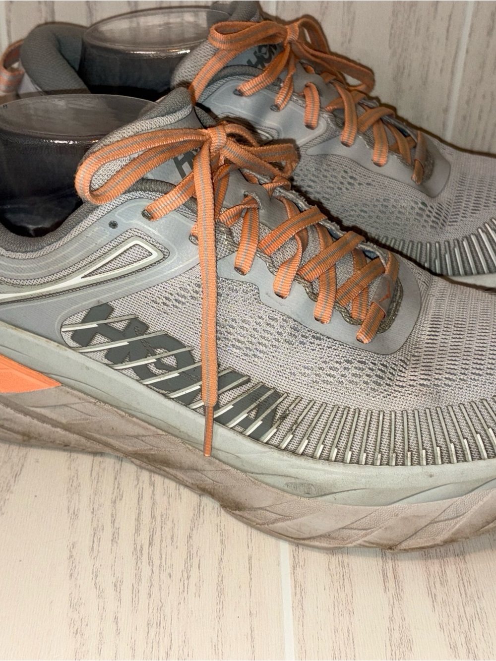 HOKA Men's Light Gray & Orange Running Shoes 10.5